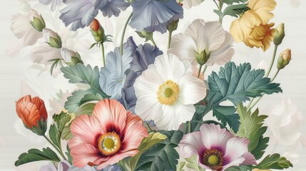 Fashion painting flowers on a light background, pastel flowers, peonies, roses, echeveria succulent, white hydrangea, ranunculus, anemone, eucalyptus, and vector design wedding bouquets