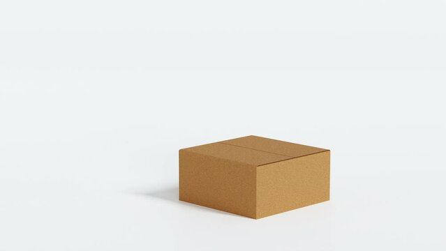 Close cardboard box parcel container move and close, loop footage, 3D rendering.