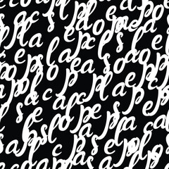 Hand drawn letters seamless pattern. Black and white illustration