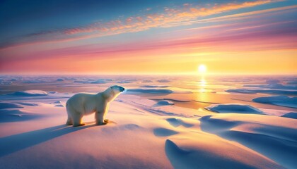 Northern nature and polar bear - obrazy, fototapety, plakaty