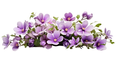 cute little miniature flower arrangement with purple flowers isolated on transparent background