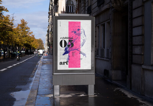 Mockup of customizable vertical poster outside building