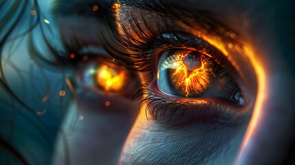 Close-Up of Eye with Fiery Effect