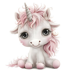 Cute baby unicorn isolated on white background