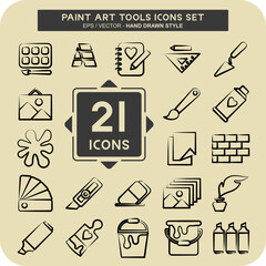Icon Set Paint Art Tools. suitable for education symbol. hand drawn style. simple design editable