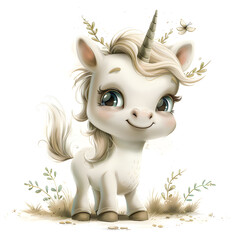 Cute baby unicorn isolated on white background