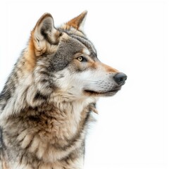 Naklejka na ściany i meble Majestic Profile View of a Grey Wolf Isolated on White Background