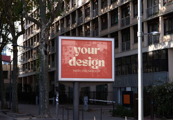 Mockup of customizable horizontal poster outside building