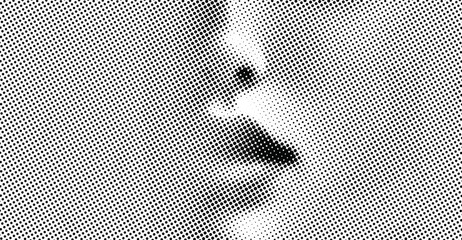 A partly visible face emerges from a faint background, with a transparent halftone dotted screen, perfect for comics, magazines, or ads. - obrazy, fototapety, plakaty