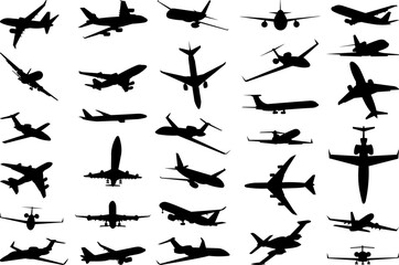 set of airplane silhouettes, on a white background vector
