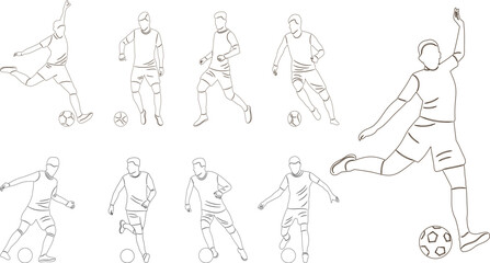 set of football players sketch, on white background vector