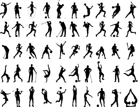 set of silhouette athletes, on a white background vector