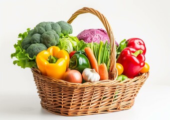 Fresh Organic Vegetables in Wicker Basket on White Background