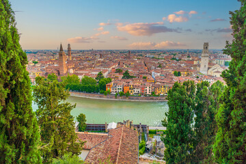 Verona city downtown skyline, cityscape of Italy in Europe