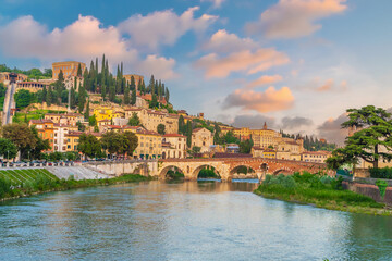 Verona city downtown skyline, cityscape of Italy in Europe - 750378241