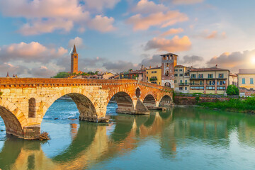 Verona city downtown skyline, cityscape of Italy in Europe - 750378277