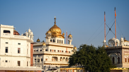 View of details of architecture inside Golden Temple - Harmandir Sahib in Amritsar, Punjab, India,...