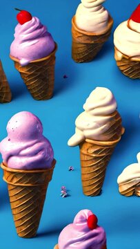 Summer Blue Background: Ice Cream Cone Pattern
