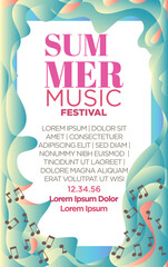 summer music festival poster template with abstract tropical sea wave vibes background vector illustration. 