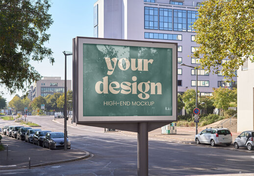 Mockup of horizontal customizable sign on city street