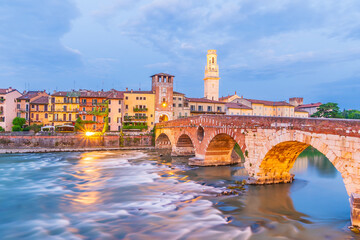 Verona city downtown skyline, cityscape of Italy in Europe - 750379238