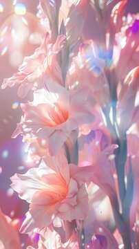 Celestial Bloom: Mobile portrait of Gladiolus blooms, featuring a celestial bokeh effect evoked by the Celestia lens.