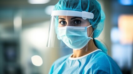 Stressed female doctor in face mask after failed surgery at hospital operating room