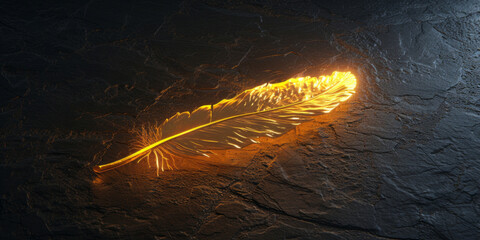 The black floor complements the glowing golden feather.