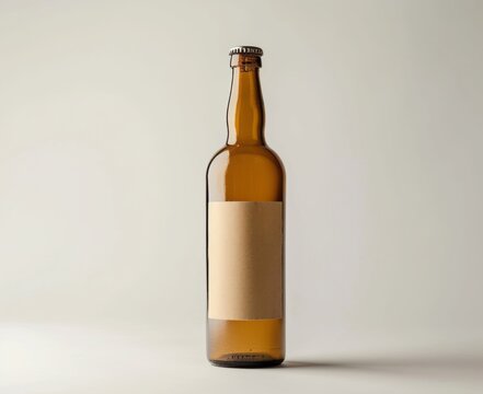 Displayed on a white background is a glass bottle with a brown label.