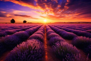 Beautiful lavender field at sunset, Beautiful lavender field at sunset, Ai generated
