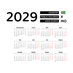 Calendar 2029 Turkmen language with Turkmenistan public holidays. Week starts from Monday. Graphic design vector illustration.