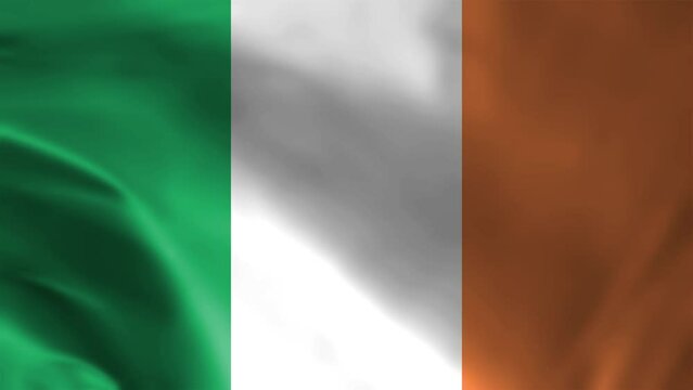 Irish flag waving in wind video footage Full HD. Realistic Irish Flag background. Ireland Flag