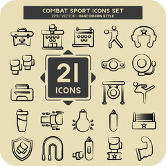Icon Set Combat Sport. related to education symbol. hand drawn style. simple design editable.boxing