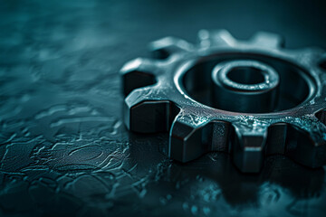 the mechanism of the gears, gears on blue,  gear on a dark blue background, Mechanical technology, industry development, engine work are machine engineering symbol,