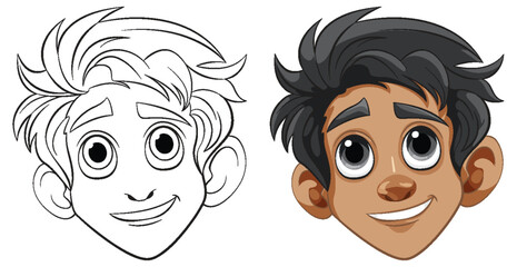 Two cartoon boys with different skin tones smiling.