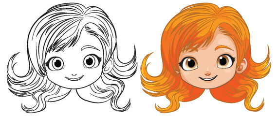 Black and white sketch beside colored character