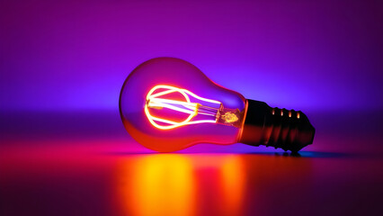 Light bulb on a bright neon background.