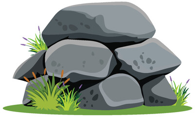 Cartoon rocks with grass on a white background © brgfx