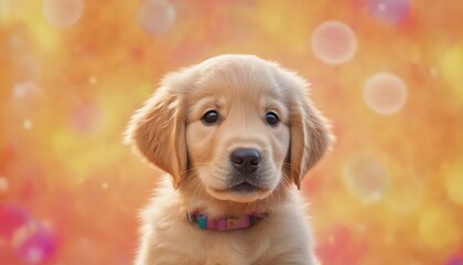 Happy golden retriever puppy with colorful background