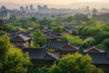Crédence de cuisine en verre imprimé Pékin High angle view of traditional Asian architecture