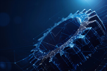 Obraz premium the mechanism of the gears, gears on blue, gear on a dark blue background, Mechanical technology, industry development, engine work are machine engineering symbol,