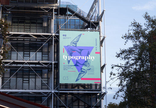 Mockup of vertical customizable hoarding on building