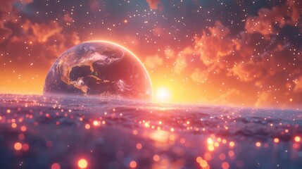 A view of the earth from space with stars in the background