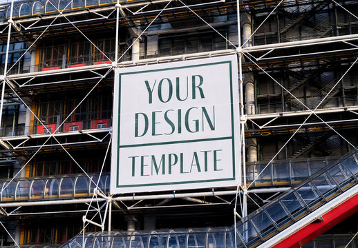 Mockup of building with square customizable hoarding
