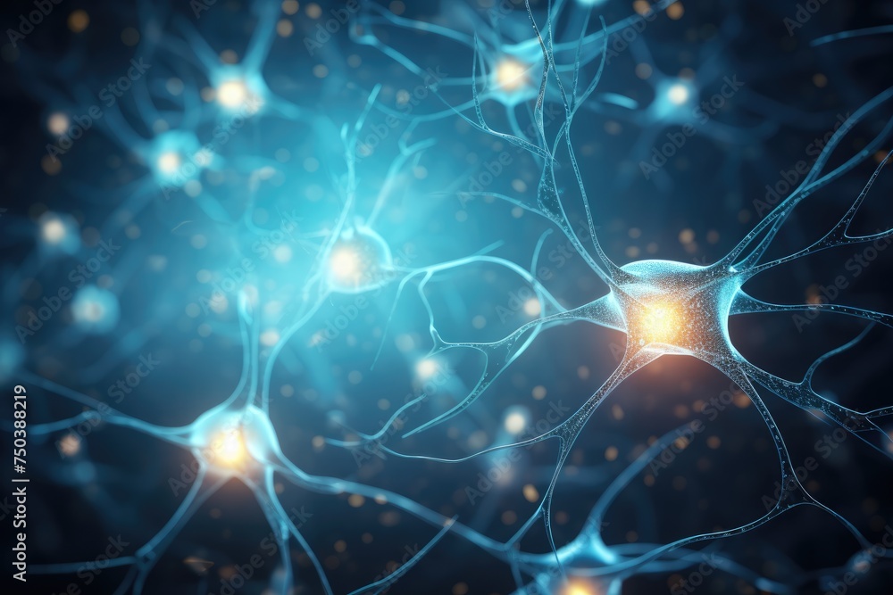 Poster background from nerve cells or neural networks with cell activity between each other. human nervous 