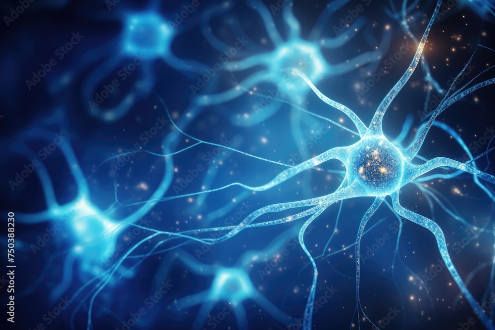 Poster background from nerve cells or neural networks with cell activity between each other. human nervous 