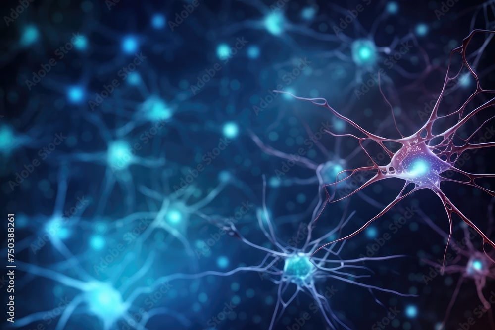 Poster background from nerve cells or neural networks with cell activity between each other. human nervous 