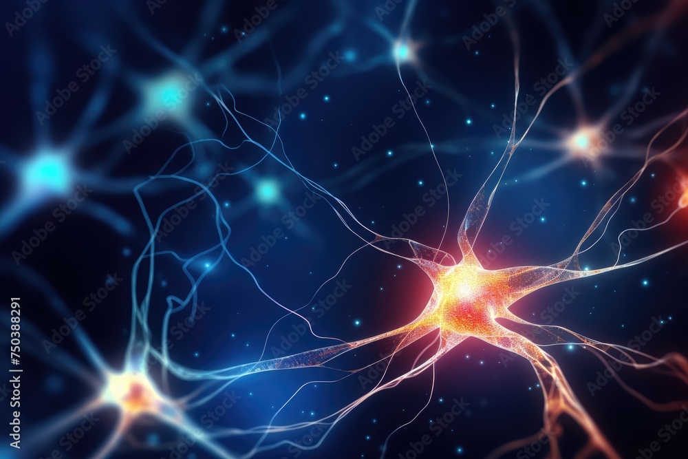 Poster background from nerve cells or neural networks with cell activity between each other. human nervous 
