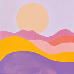 Fototapeta premium Abstract Blobs Hills Mountains and Sun Landscape