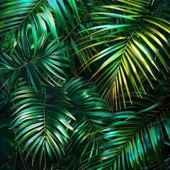 Palm Leaf Pattern, Lush Jungle Background, Exotic Tropic Foliage, Palm Leaves Silk Embroidery